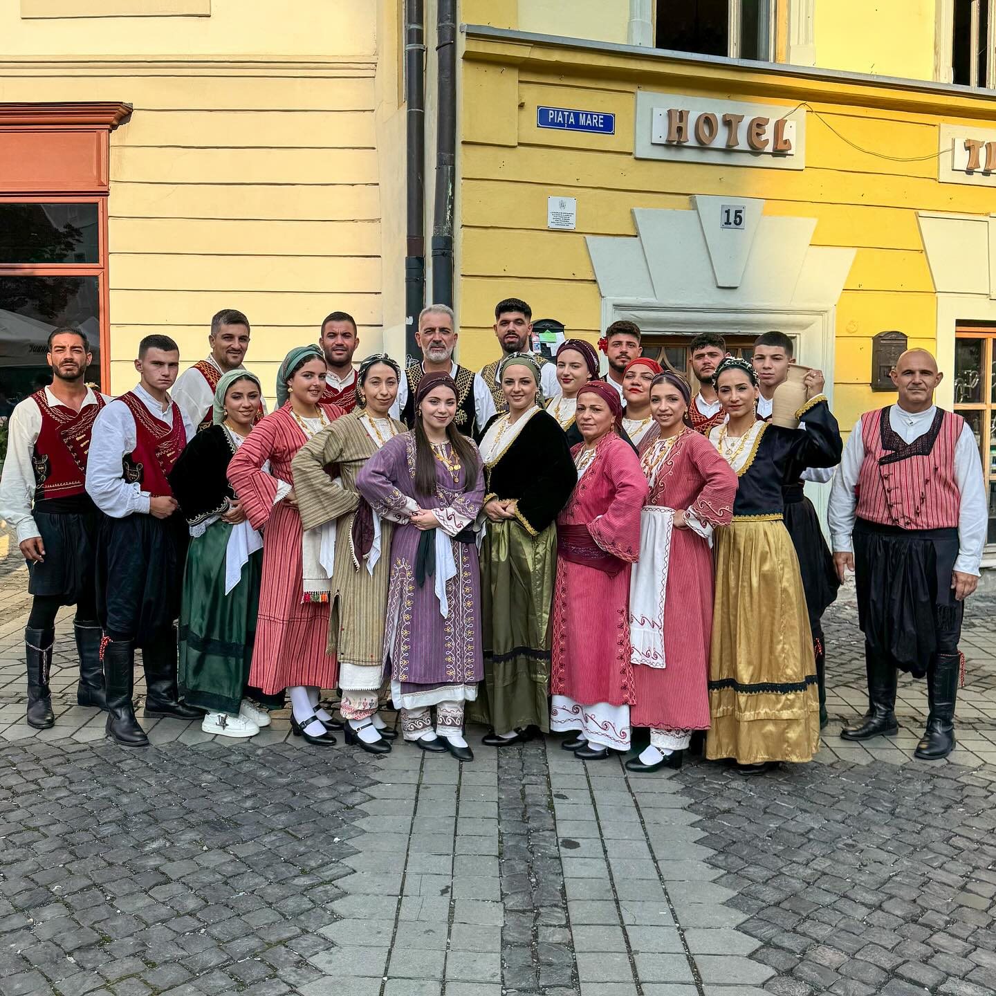 Dance group in traditional costumes in Sibiu